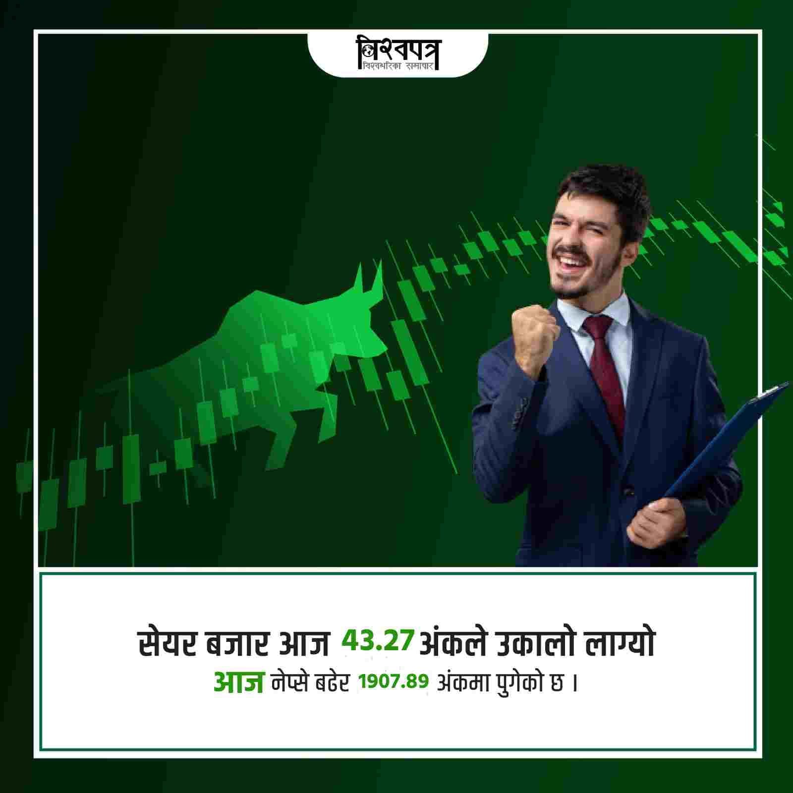 नेप्से ४३.२७ अंकले बढ्यो, कारोबार एक अर्बभन्दा तल