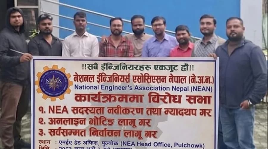 एनईए निर्वाचनमा अनलाइन भोटिङ र सदस्यता नवीकरणको माग, पुल्चोकमा धर्ना