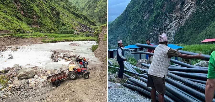 ताक्सुगाड बाढीले नहर भत्काएपछि रोली जिउलामा पाइपबाट सिँचाइ गरिने