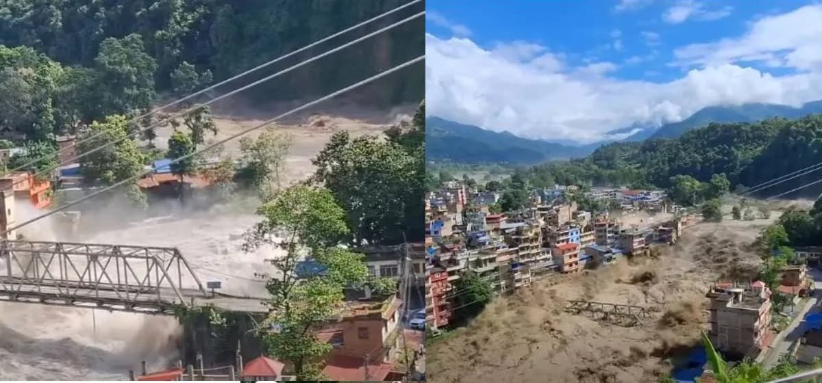 रसुवाको लेन्दे खोलामा फेरि भीषण बाढी, १४ महिनाभित्र दोस्रो पटक